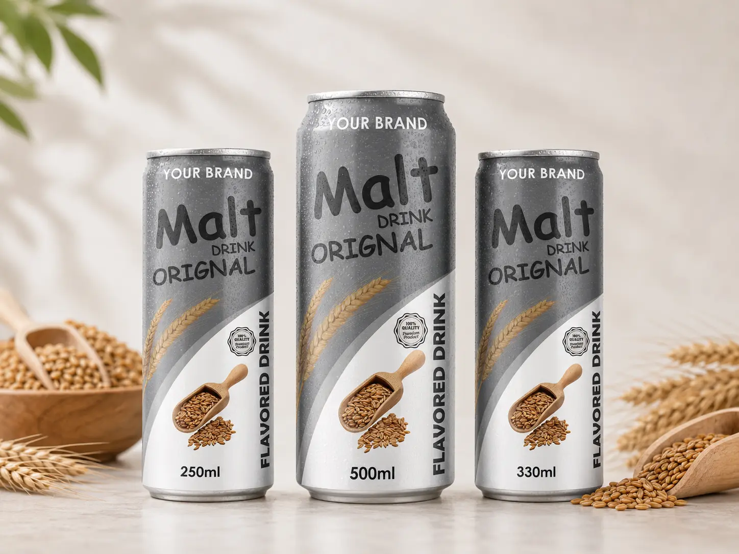 MALT DRINK Original flavour in 250ml, 500ml, and 330ml cans.